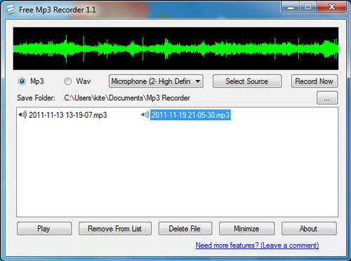 Free MP3 Recorder 1.1 - Enregistrer l'audio depuis un ordinateur