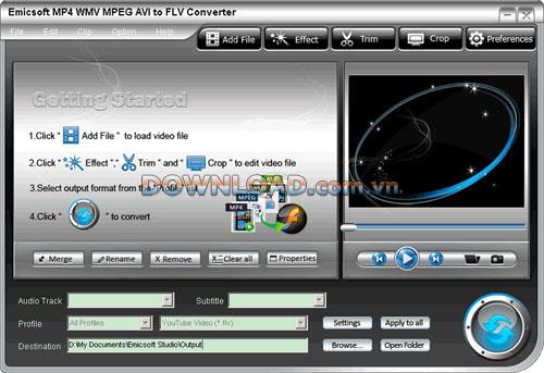 Emicsoft MP4 WMV MPEG AVI to FLV Converter - Convertir MP4 WMV MPEG AVI en FLV