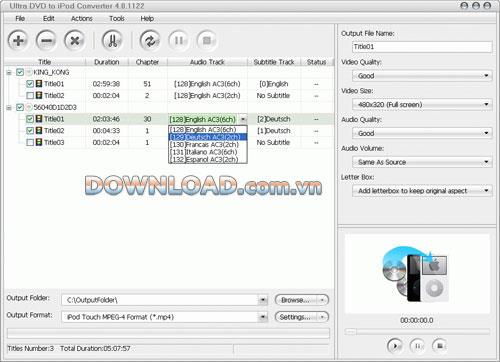 Ultra DVD to iPod Converter - Logiciel pour convertir un DVD en iPod