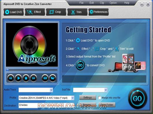 Aiprosoft DVD to Creative Zen Converter - Convertir un DVD en Creative Zen
