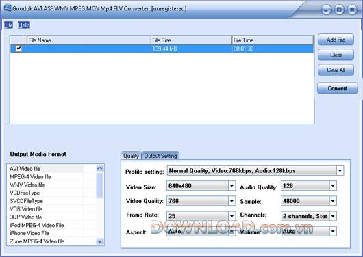 GoodOK AVI ASF WMV MPEG MOV MP4 FLV Converter - Convertissez parmi les formats vidéo populaires