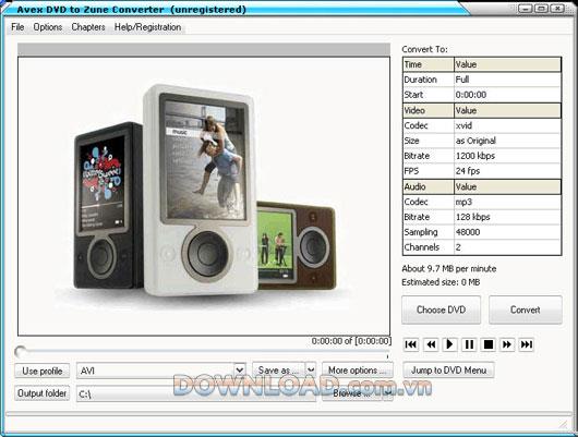 Avex DVD to Zune Converter - Convertir un DVD en Zune