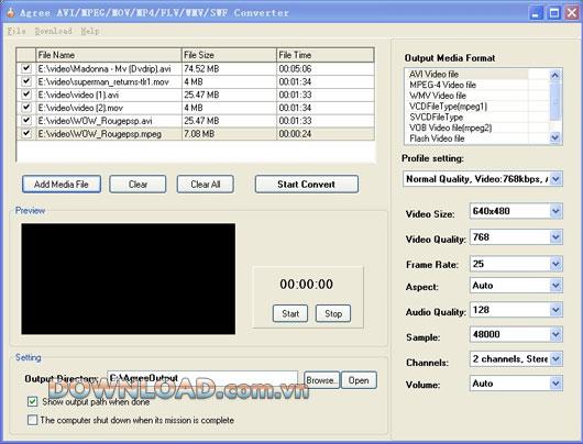 D'accord AVI MPEG MOV MP4 FLV WMV SWF Converter - Convertissez parmi les formats vidéo populaires