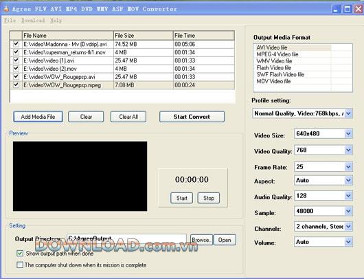 Accepter FLV AVI MP4 DVD WMV ASF MOV Converter - Convertir parmi les formats vidéo populaires