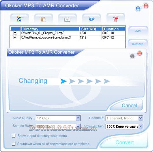 Okoker MP3 to AMR Converter - Convertir MP3 en AMR