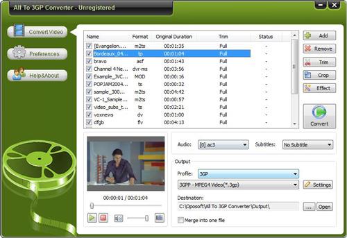 Convertisseur Oposoft All To 3GP