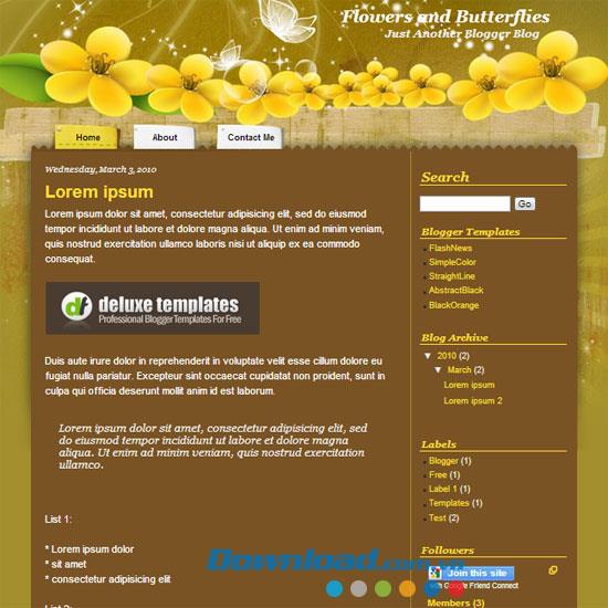 Fleurs et papillons - Modèle de blog gratuit avec un thème personnalisé unique