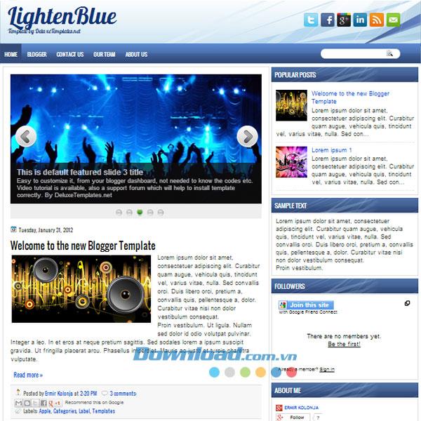 Lighten Blue - Persönliche Blog-Themenvorlage für Blogger