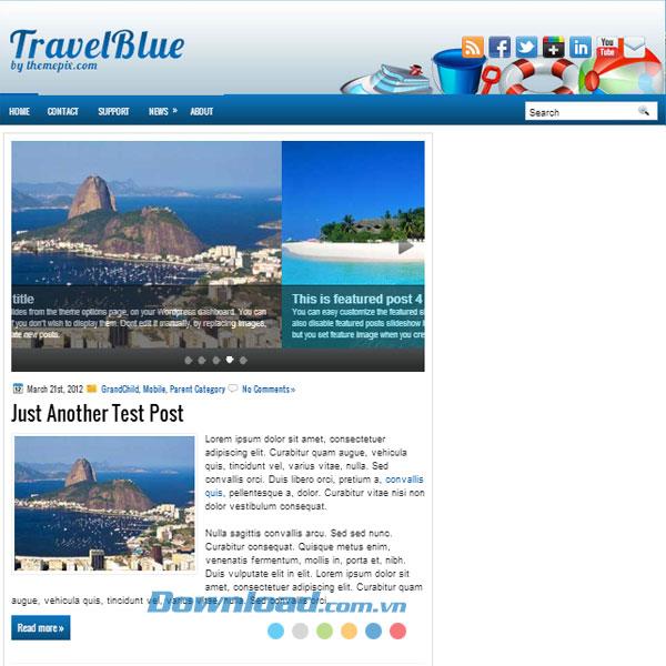 TravelBlue - Vorlage für Reisethemen für Wordpress