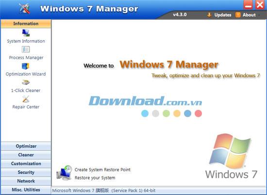 Windows 7 Manager 5.0.4 - Optimieren und optimieren Sie Windows 7