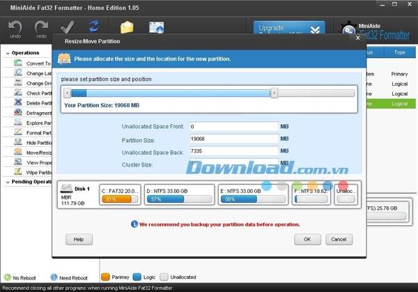 MiniAide Fat32 Formatter Home Edition 1.05 - Verwaltung von Festplattenpartitionen