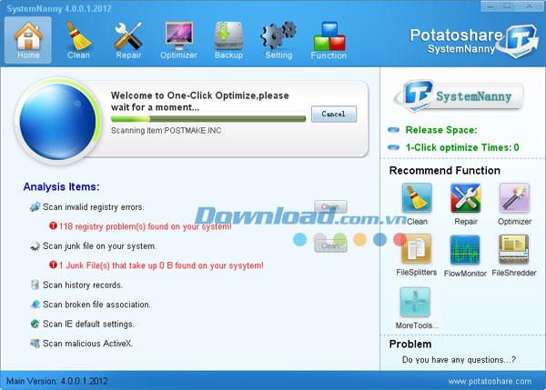 Potatoshare SystemNanny 4.0.0.1 - Kostenloses Windows-Optimierungsprogramm