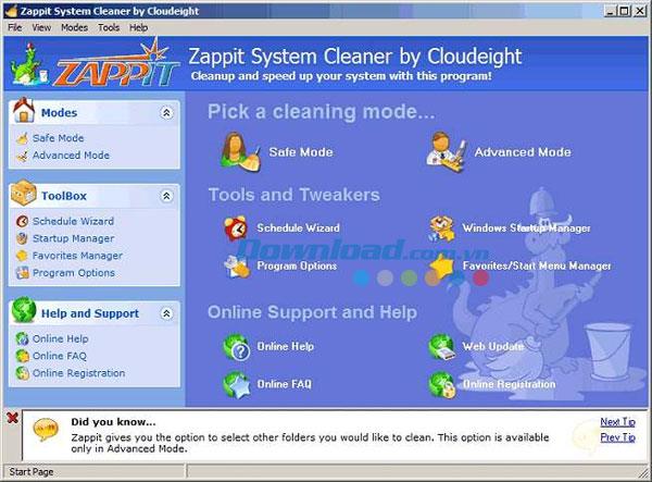 Zappit System Cleaner 1.11 - Dienstprogramm zum Reinigen und Beschleunigen Ihres Computers