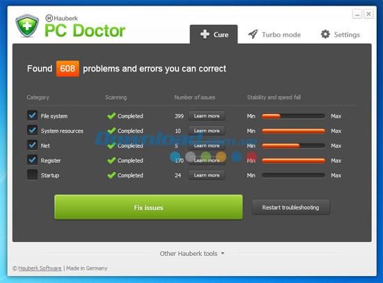 Hauberk PC Doctor 2.4 - Ein Dienstprogramm zum Bereinigen der Registrierung und zum Beschleunigen von Spielen
