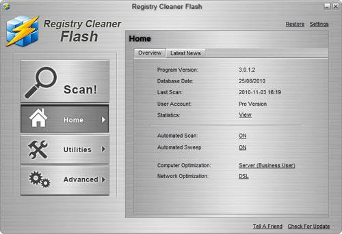 Registry Cleaner Flash - Bereinigen Sie veraltete Registrierungsschlüssel