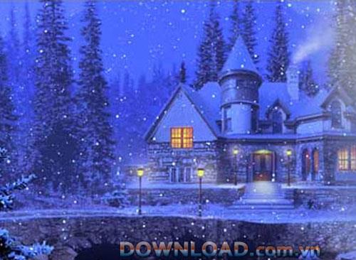 3D Snowy Cottage Bildschirmschoner - Schneefall Heiligabend
