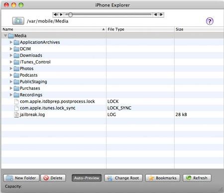 iPhone Explorer für Mac 3.2.2.4 - Verwalten von Daten auf dem Festplattenbereich