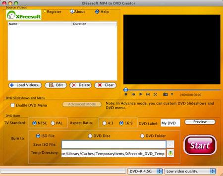 XFreesoft MP4 zu DVD Creator für Mac 2.2.0.6 - Konvertieren Sie MP4-Videos in DVD-Filme
