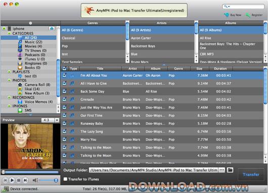 AnyMP4 iPod auf Mac Transfer Ultimate - Sichern Sie iPod-Dateien auf iTunes und Mac