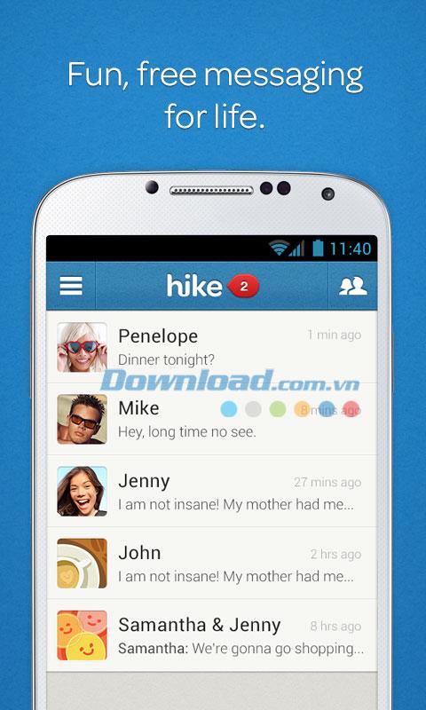 Hike for Android2.2.4-Androidで無料でメッセージを送信する