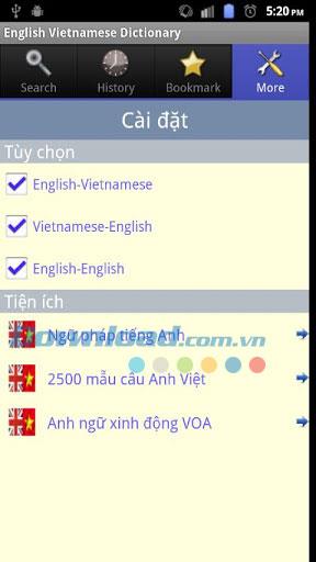 Diccionario inglés vietnamita para Android 5.0 - Programa 