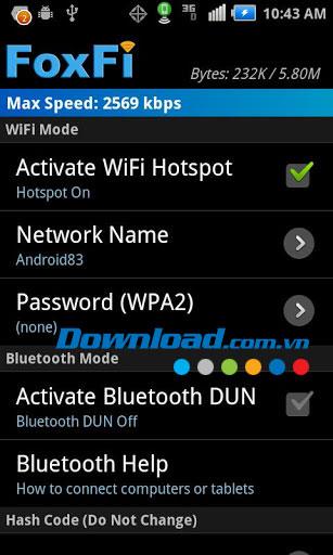 FoxFi pour Android 2.20 - Transformez votre téléphone en point d'accès Wifi pour Android