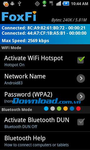 FoxFi pour Android 2.20 - Transformez votre téléphone en point d'accès Wifi pour Android