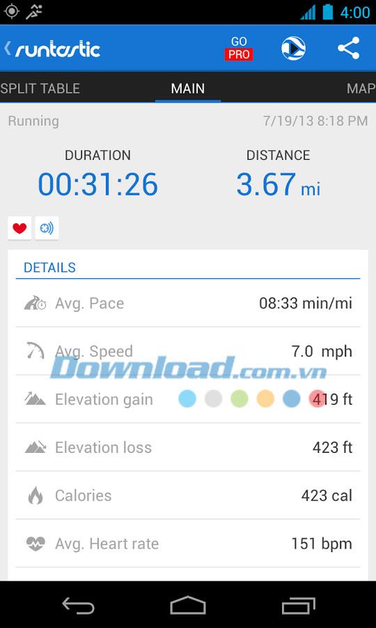 Runtastic pour Android - Exercice sur Android