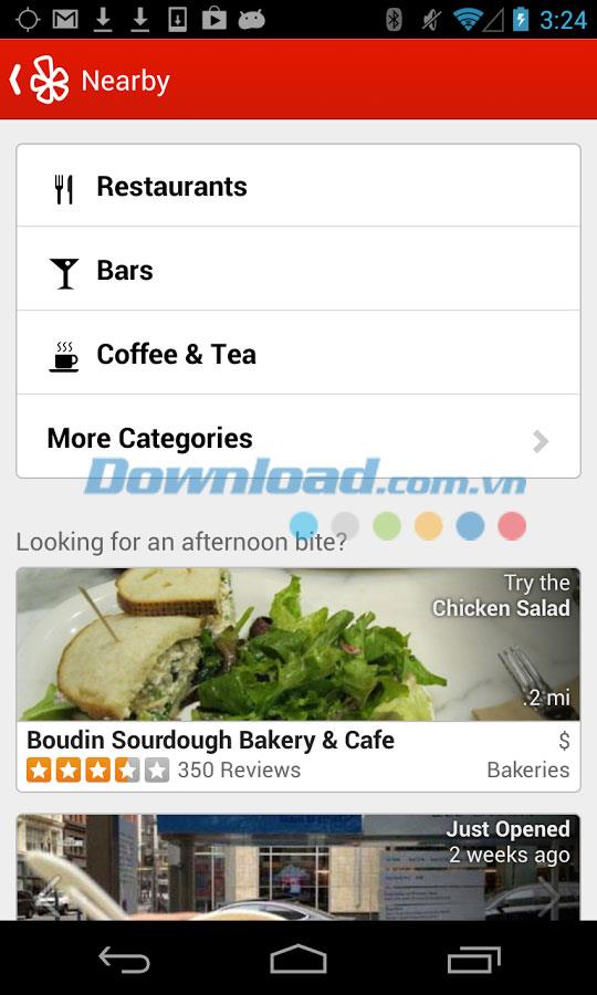 Yelp pour Android - Rechercher des lieux sur Android