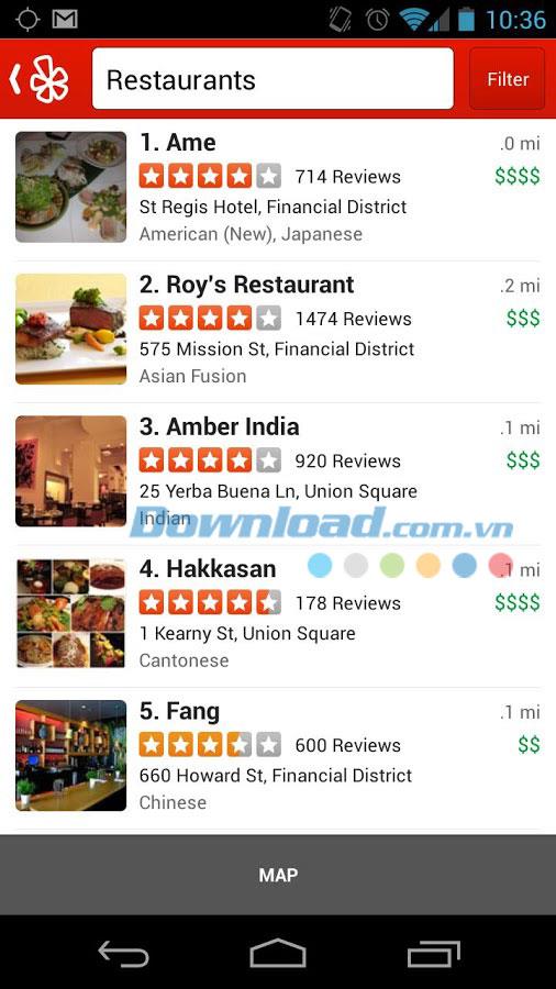 Yelp para Android: busca lugares en Android