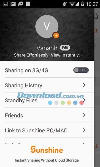 Sunshine para Android 1.4.0047 - Uso compartido de archivos grandes en Android