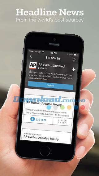 stitcher listen later offline