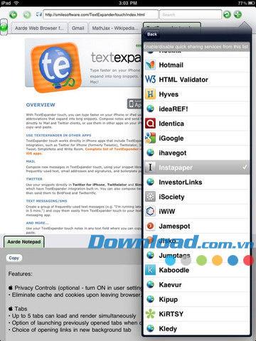 Aarde Web Browser Lite für iPad 1.30 - Ein verbesserter Webbrowser für iPad
