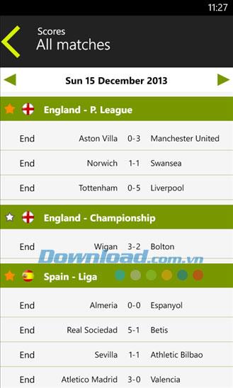 Live Football für Windows Phone 1.1.0.0 - Aktualisieren Sie die Fußballergebnisse auf Windows Phone