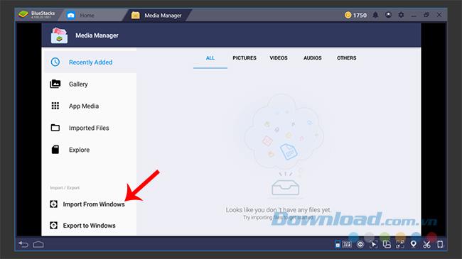 Como trazer fotos, dados do seu computador para BlueStacks