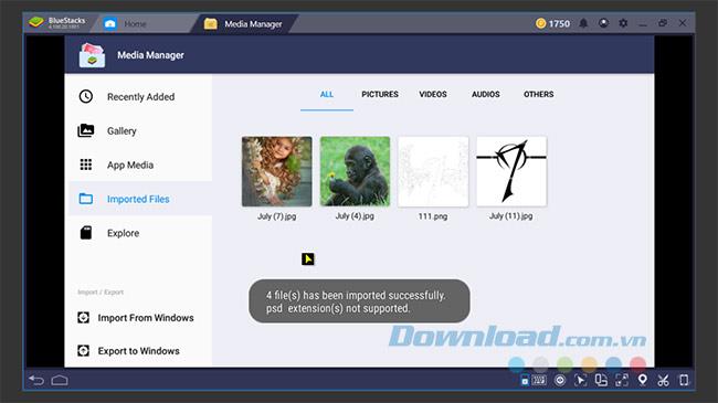 Como trazer fotos, dados do seu computador para BlueStacks