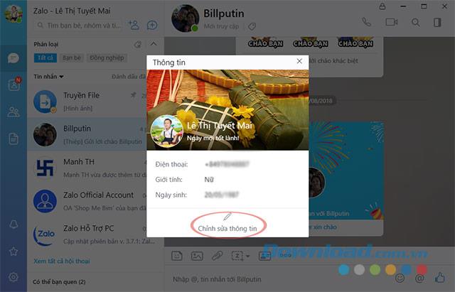 Instructions to change information, account name Zalo