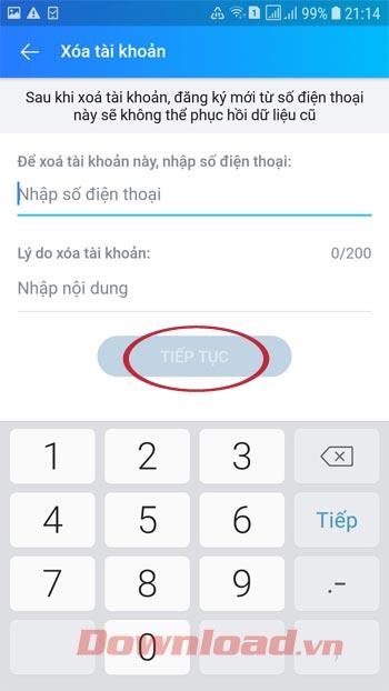 How to delete account Zalo on the phone