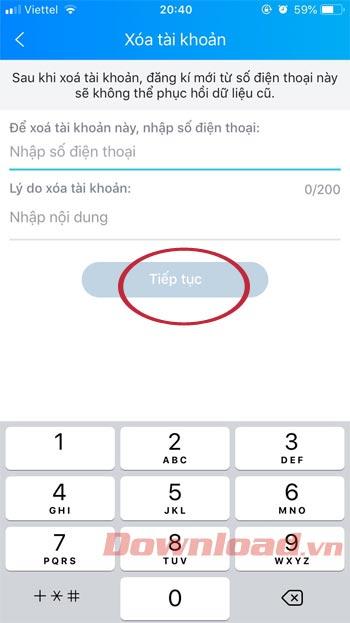 How to delete account Zalo on the phone