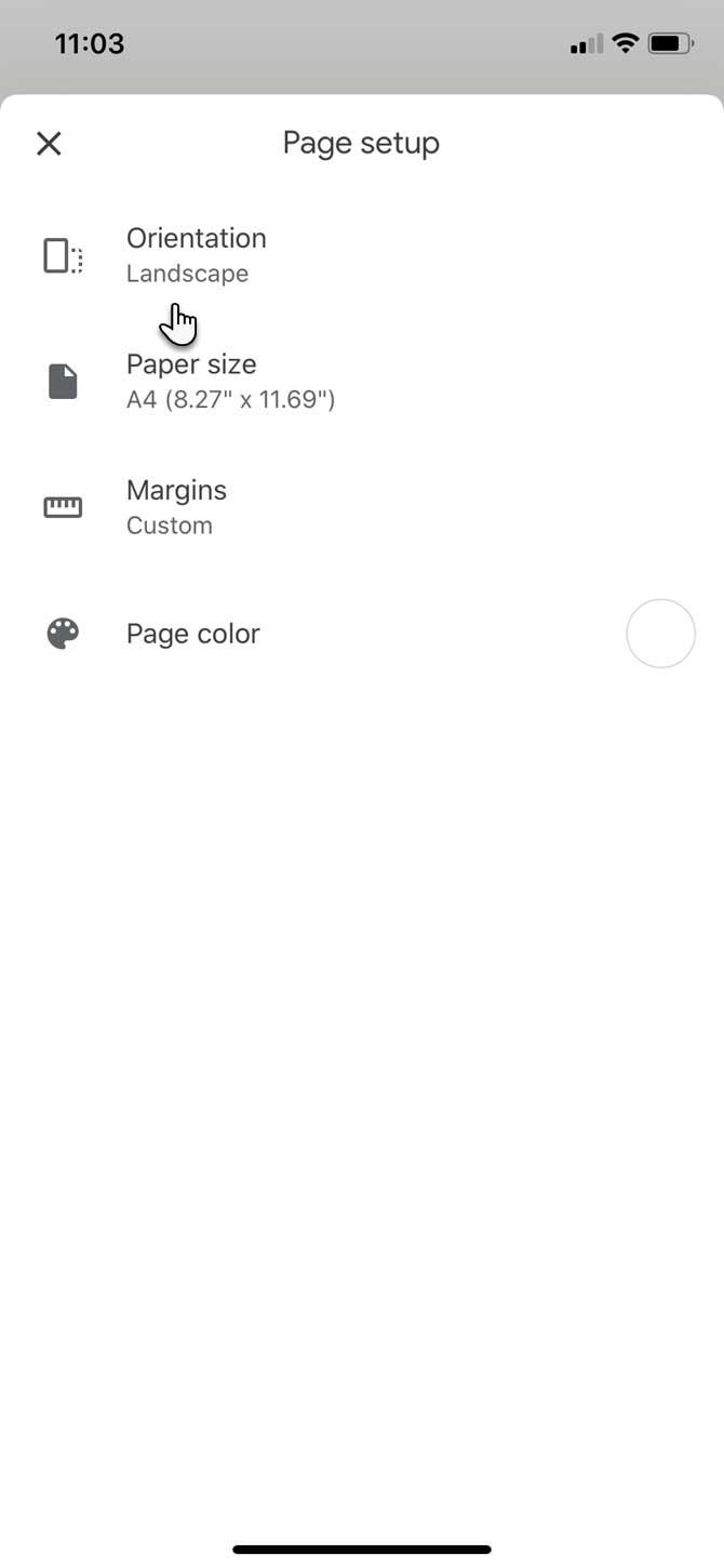 Come cambiare l'orientamento della pagina su Google Documenti in orizzontale