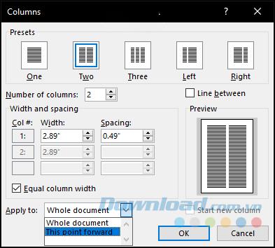 Instructions on how to divide columns in Microsoft Word