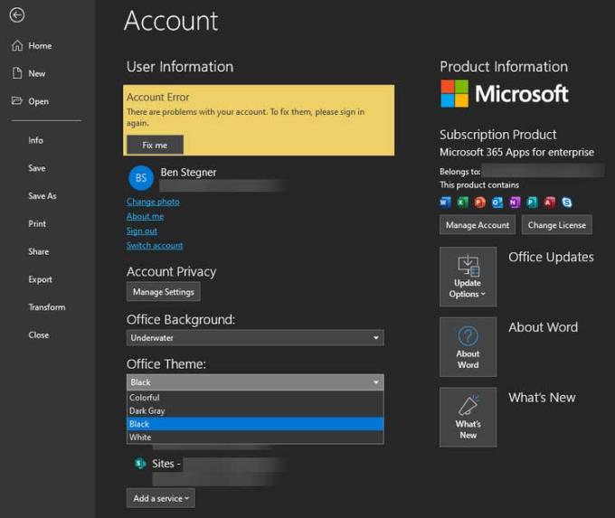 Cara mengaktifkan mode gelap di Microsoft Office
