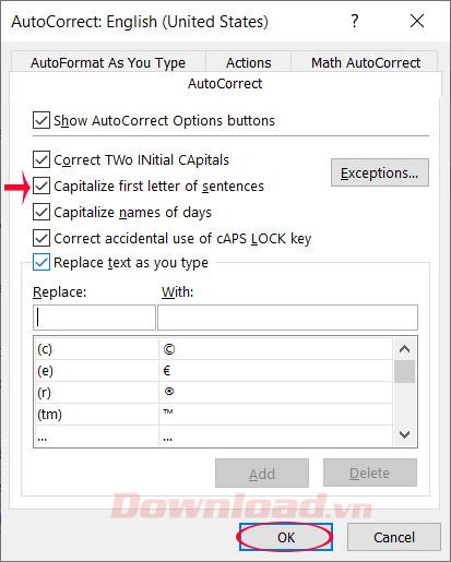 How to enable auto-capitalization of the first letter of a sentence in Excel