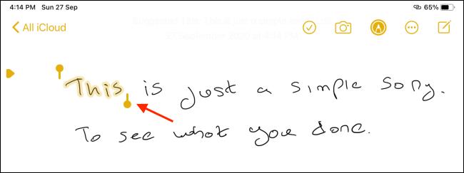 How to copy and paste handwriting into typed text on iPad