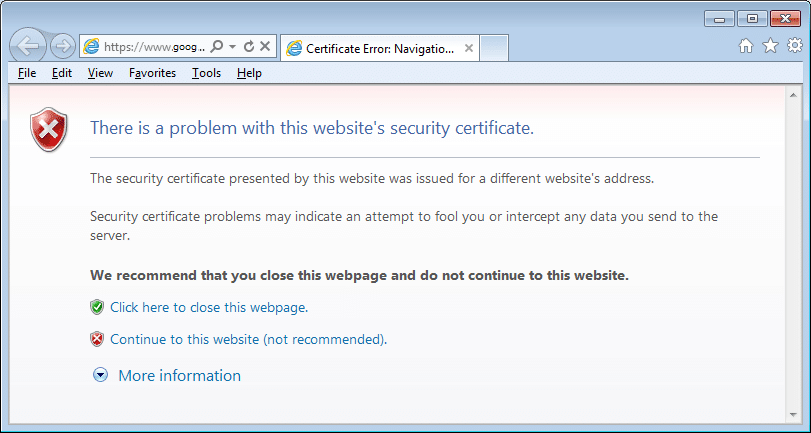 Correzione Si è verificato un problema con il certificato di sicurezza di questo sito Web