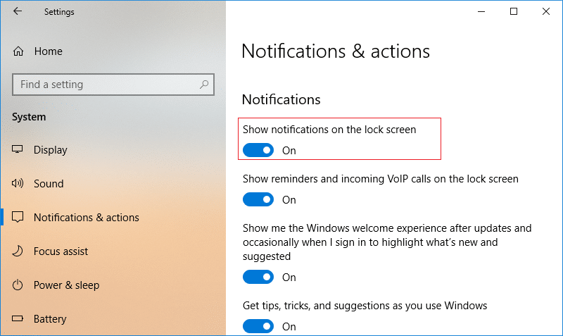 Abilita o disabilita le notifiche delle app sulla schermata di blocco in Windows 10