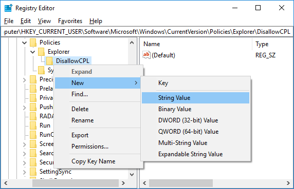 Nascondi elementi dal pannello di controllo in Windows 10