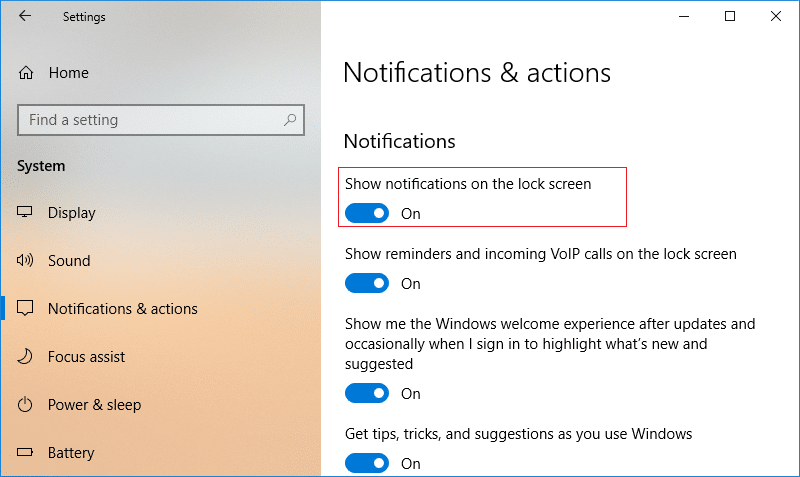 เปิดหรือปิดการแจ้งเตือนแอปบนหน้าจอล็อคใน Windows 10