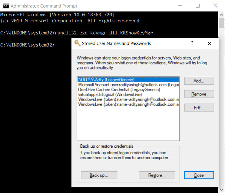 Windows10で保存されたパスワードを見つける方法