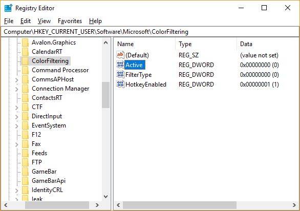 Abilita o disabilita i filtri colore in Windows 10
